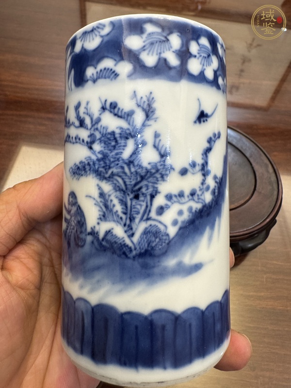 古玩陶瓷清光緒 青花封侯圖筆筒真品鑒賞圖