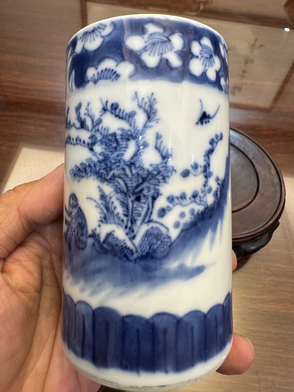 古玩陶瓷清光緒 青花封侯圖筆筒拍賣，當前價格188元