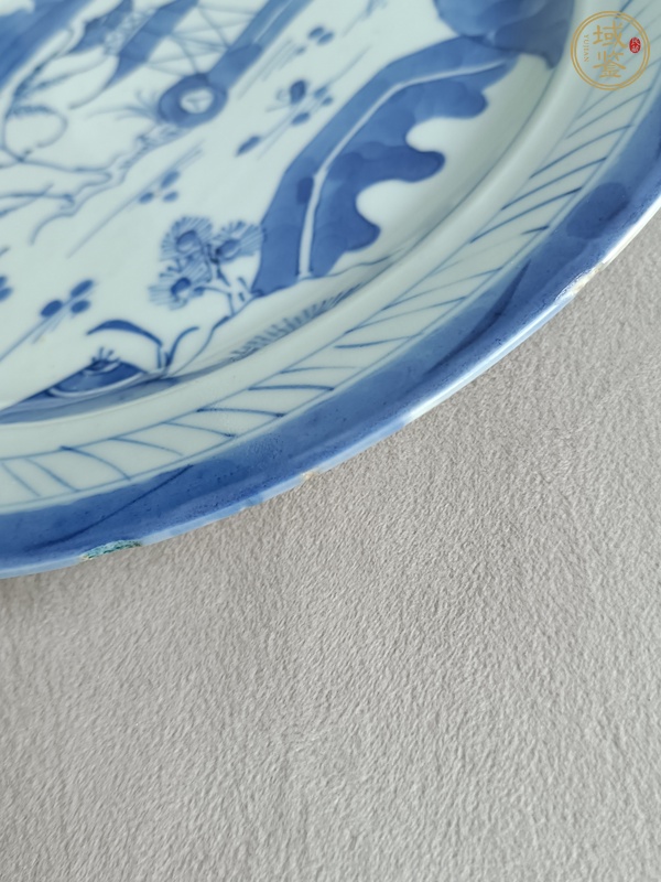 古玩陶瓷青花亭臺樓閣山水紋盤真品鑒賞圖