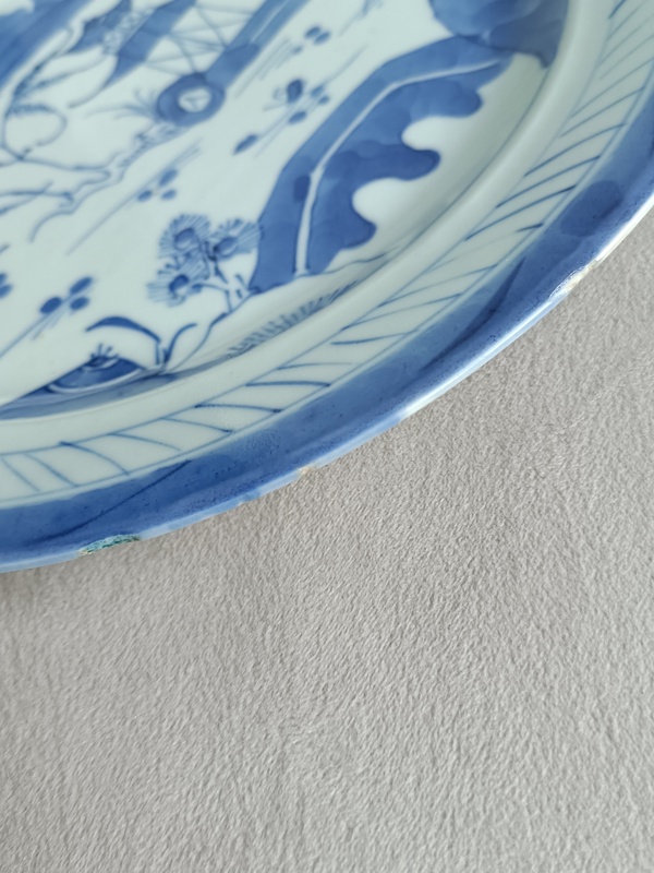 古玩陶瓷青花亭臺樓閣山水紋盤拍賣，當前價格388元
