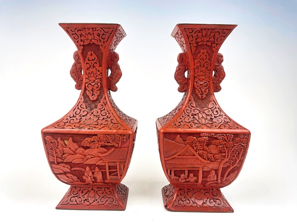 古玩雜項(xiàng)民國至創(chuàng)匯剔紅人物故事瓶一對拍賣,當(dāng)前價格518元