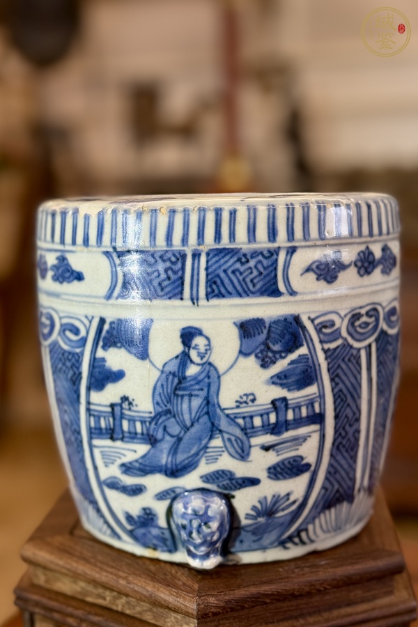 古玩人物紋青花香爐真品鑒賞圖