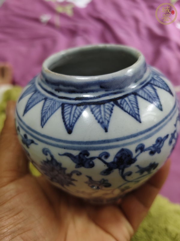 古玩陶瓷明中期 青花纏枝花卉紋罐真品鑒賞圖
