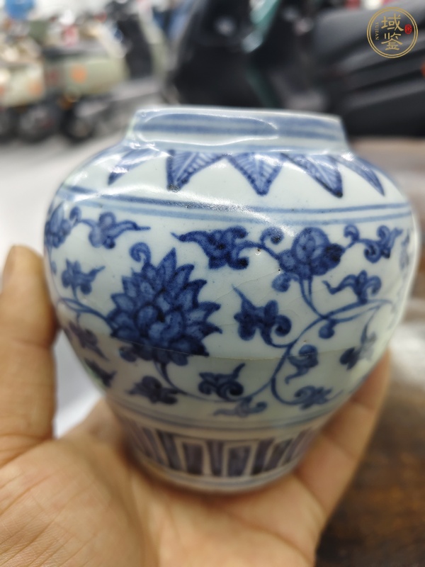 古玩陶瓷明中期 青花纏枝花卉紋罐真品鑒賞圖