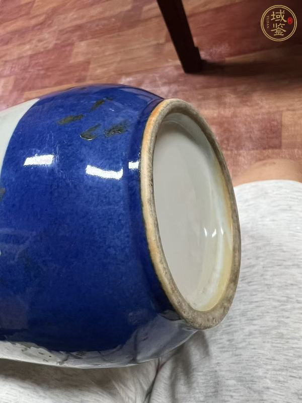 古玩陶瓷灑藍釉開光棒槌瓶真品鑒賞圖