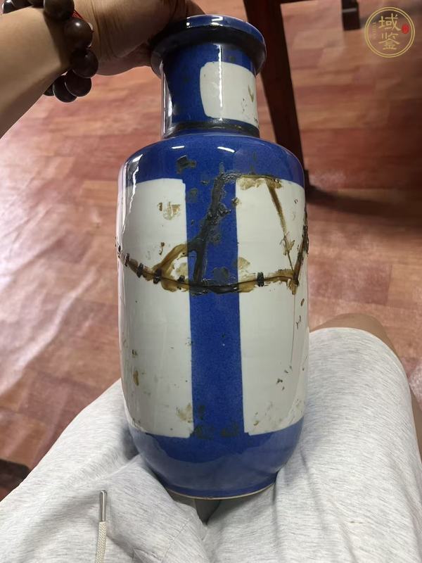 古玩陶瓷灑藍釉開光棒槌瓶真品鑒賞圖