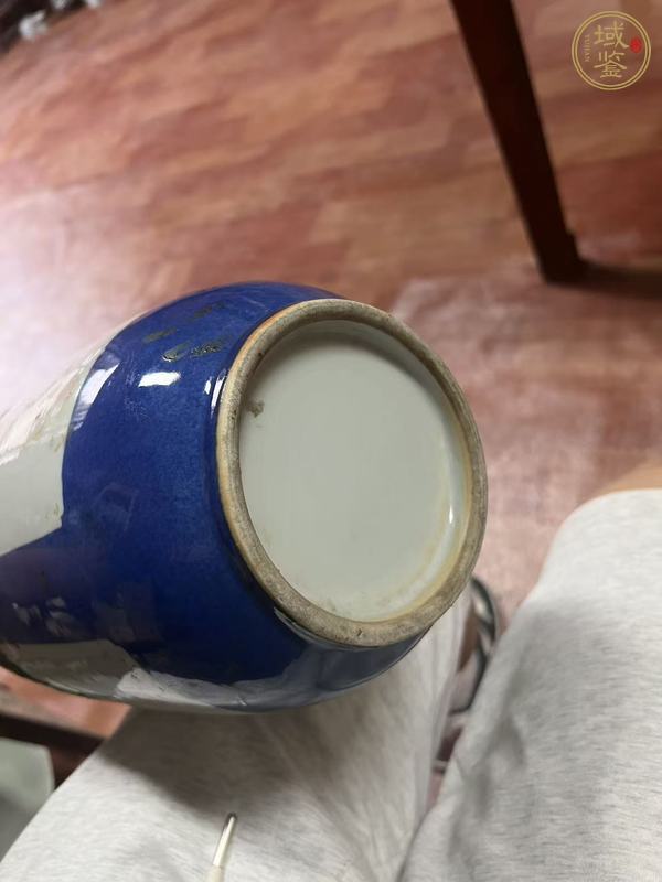 古玩陶瓷灑藍釉開光棒槌瓶真品鑒賞圖