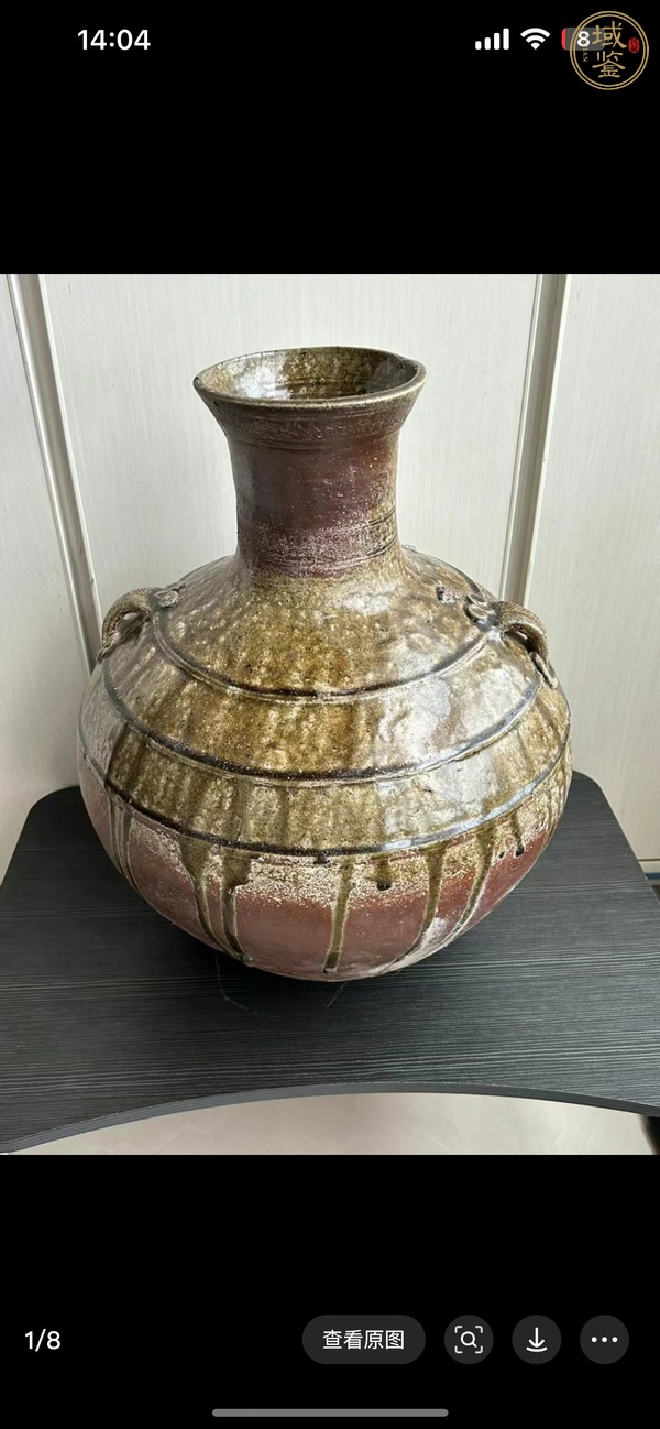 古玩陶瓷青釉雙耳漢壺真品鑒賞圖