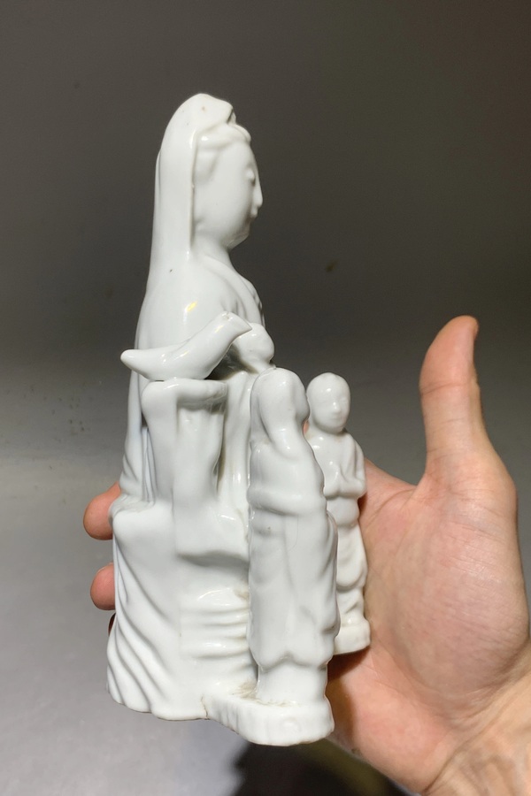古玩陶瓷清·德化窯白釉善財龍女送子觀音像拍賣，當前價格1200元
