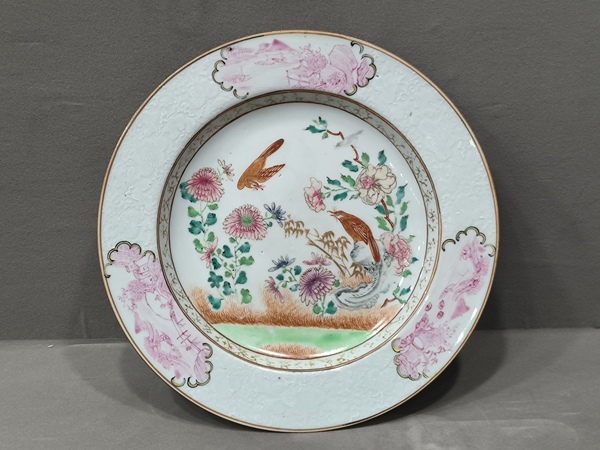 古玩陶瓷清雍正·雍正廣彩洞石花鳥紋盤拍賣,當前價格1838元