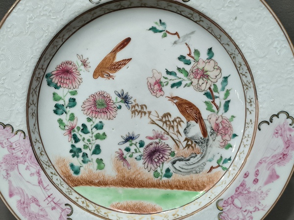 古玩陶瓷清雍正·雍正廣彩洞石花鳥紋盤拍賣,當前價格1838元