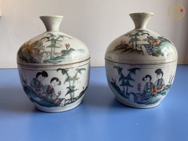 古玩仕女紋粉彩蓋缸真品鑒賞圖