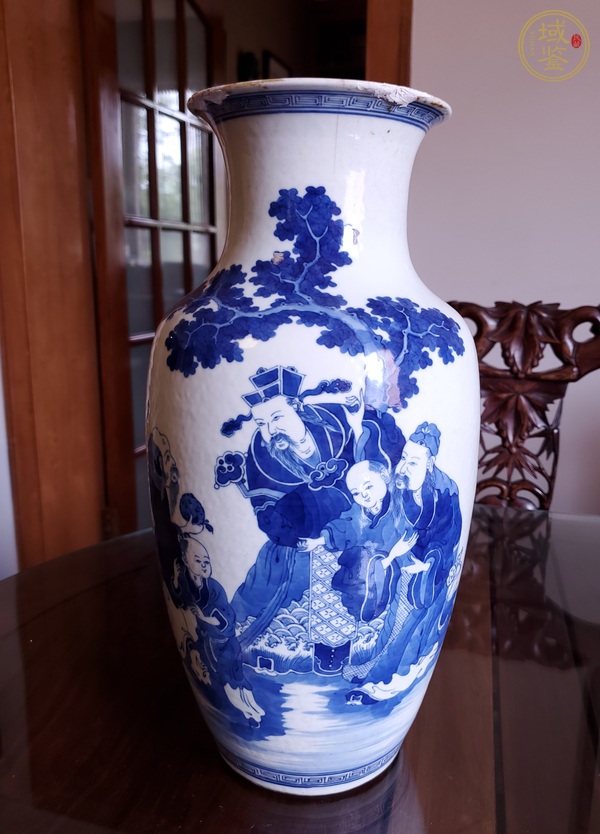 古玩陶瓷青花三星高照圖撇口瓶真品鑒賞圖