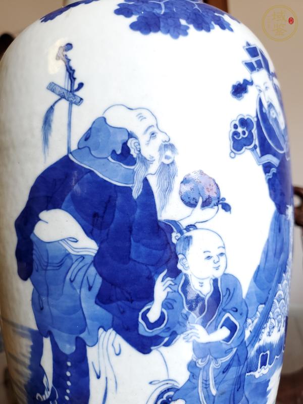 古玩陶瓷青花三星高照圖撇口瓶真品鑒賞圖