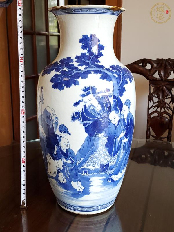古玩陶瓷青花三星高照圖撇口瓶真品鑒賞圖