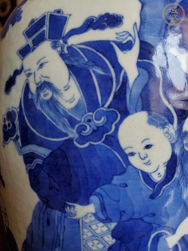 古玩陶瓷青花三星高照圖撇口瓶真品鑒賞圖