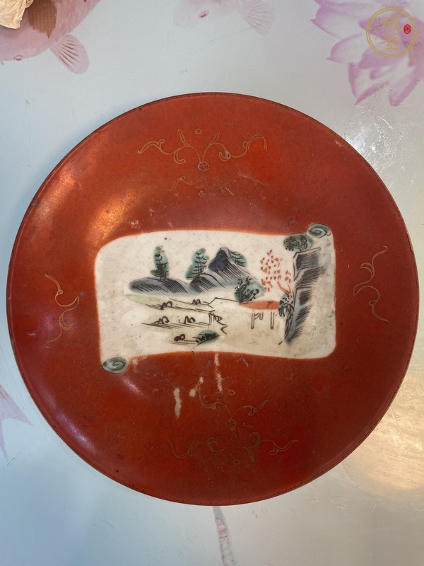 古玩陶瓷軋道粉彩盤真品鑒賞圖