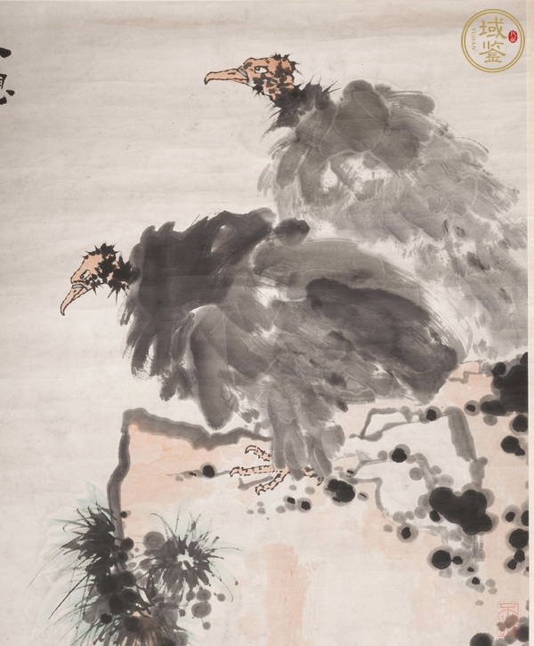 古玩字畫潘天壽款禿鷲真品鑒賞圖