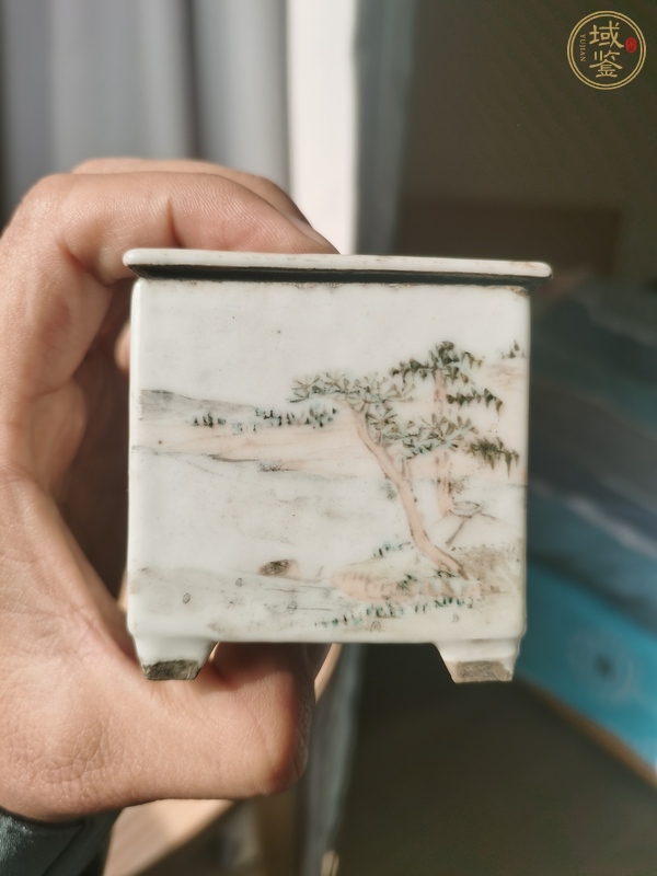 古玩陶瓷汪照黎款淺絳彩文房真品鑒賞圖