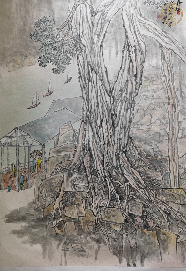 古玩字畫林豐俗山水《春暖》真品鑒賞圖