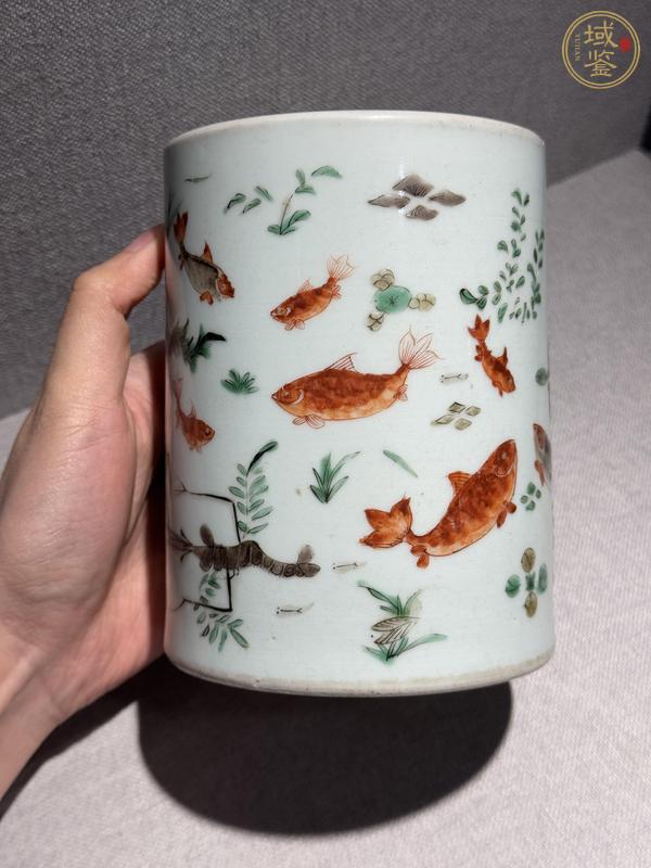 古玩陶瓷五彩魚趣圖筆筒真品鑒賞圖
