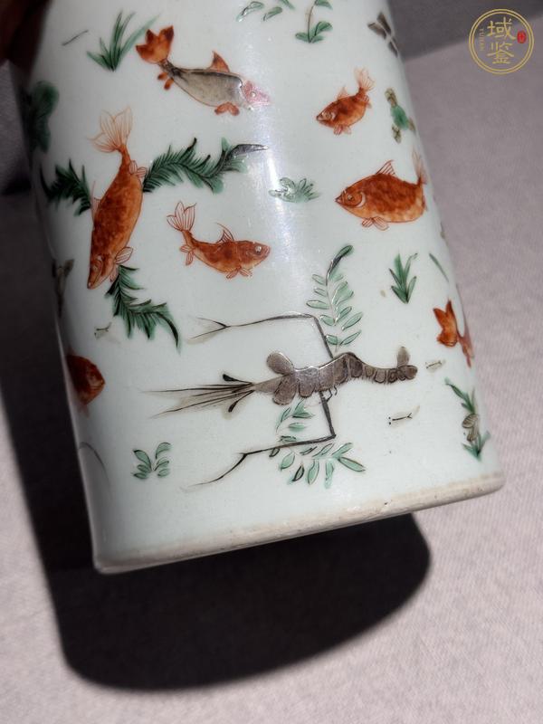 古玩陶瓷五彩魚趣圖筆筒真品鑒賞圖