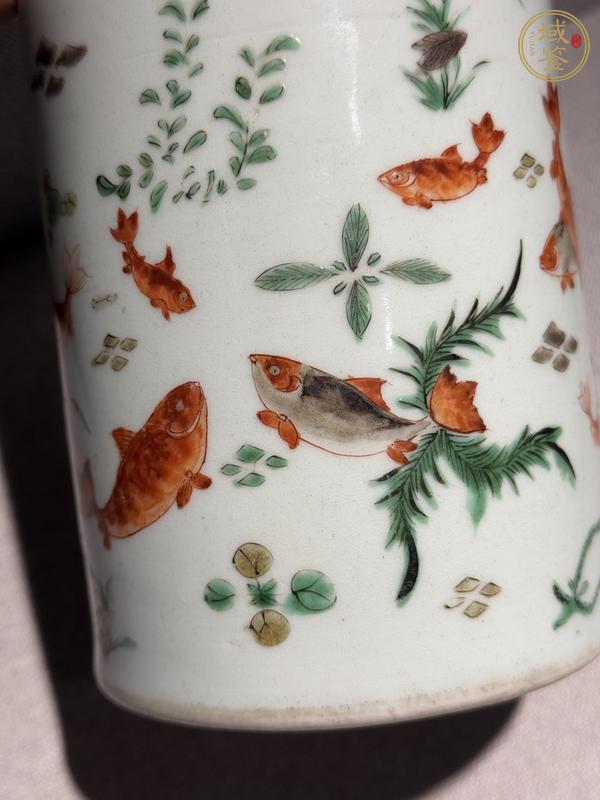 古玩陶瓷五彩魚趣圖筆筒真品鑒賞圖