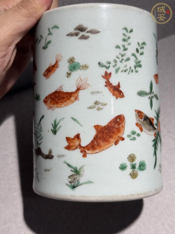 古玩陶瓷五彩魚趣圖筆筒真品鑒賞圖