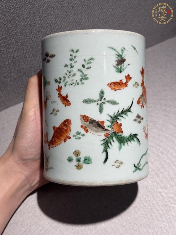 古玩陶瓷五彩魚趣圖筆筒真品鑒賞圖