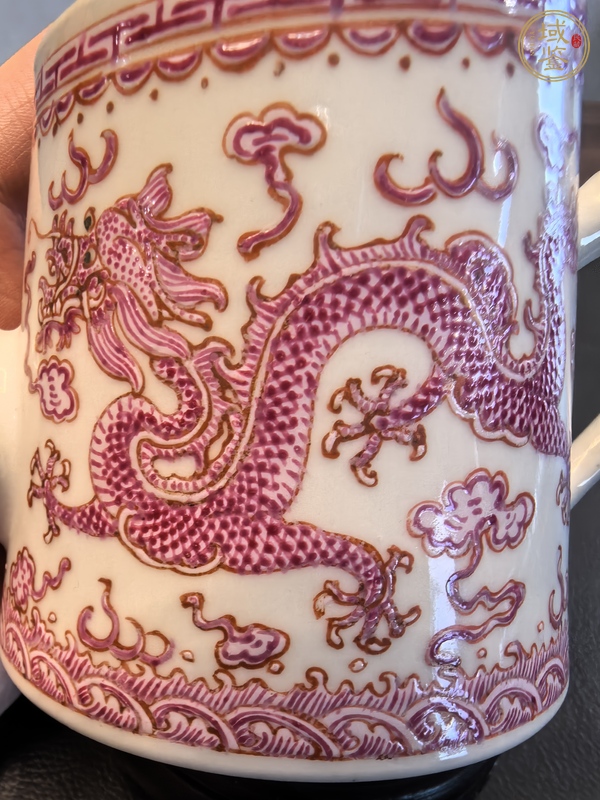 古玩陶瓷民國胭脂紅彩龍鳳紋壺真品鑒賞圖