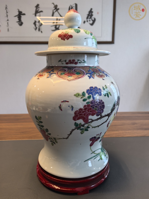 古玩陶瓷晚清細路粉彩洞石花鳥紋將軍罐真品鑒賞圖