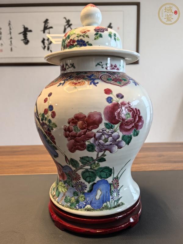 古玩晚清細(xì)路粉彩洞石花鳥紋將軍罐真品鑒賞圖