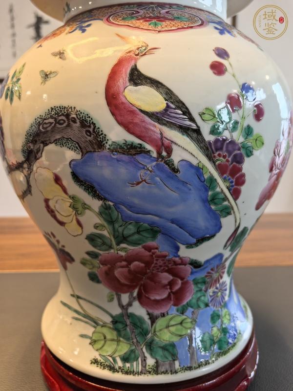 古玩陶瓷晚清細路粉彩洞石花鳥紋將軍罐真品鑒賞圖