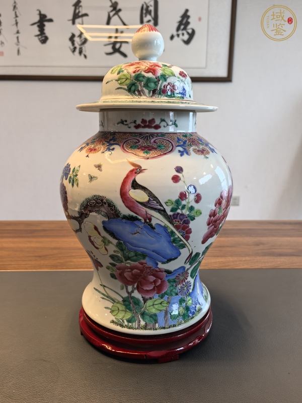 古玩陶瓷晚清細路粉彩洞石花鳥紋將軍罐真品鑒賞圖