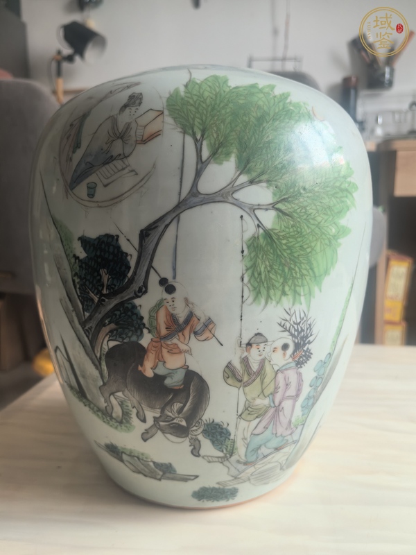 古玩陶瓷樵漁耕讀冬瓜罐真品鑒賞圖