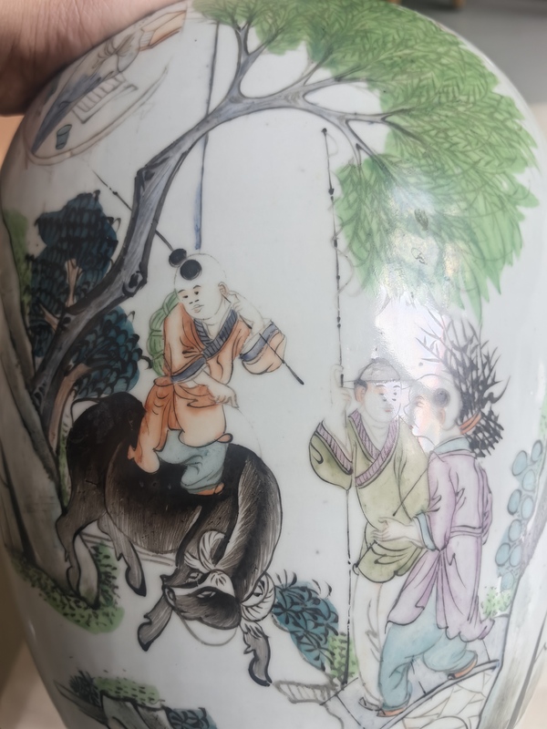 古玩陶瓷樵漁耕讀冬瓜罐拍賣，當前價格1800元