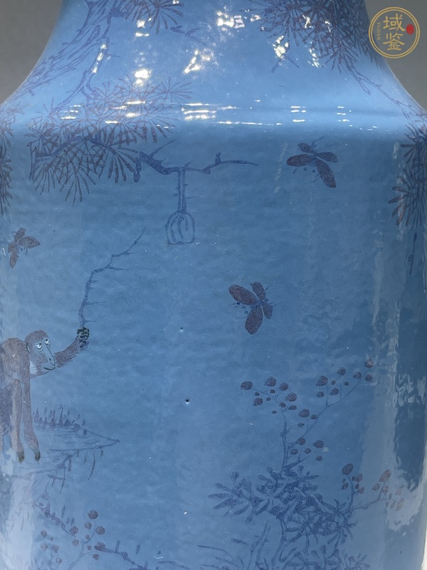 古玩陶瓷清光緒 藍地淺絳喜祿封侯瓶真品鑒賞圖