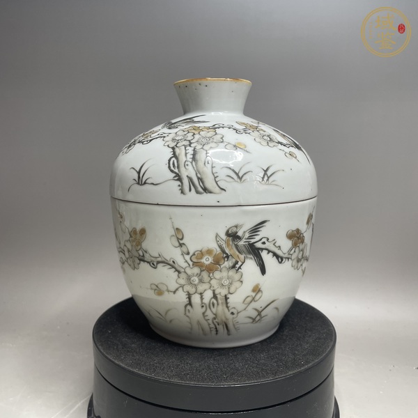 古玩陶瓷墨彩花鳥紋蓋缸真品鑒賞圖