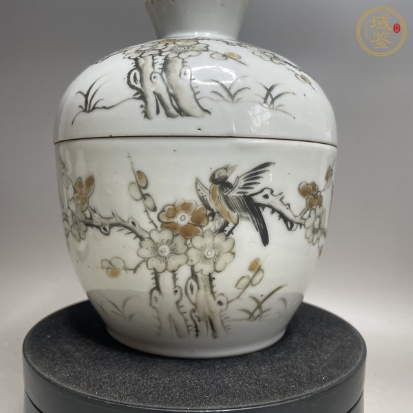 古玩陶瓷墨彩花鳥紋蓋缸真品鑒賞圖