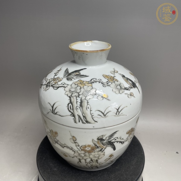 古玩陶瓷墨彩花鳥紋蓋缸真品鑒賞圖