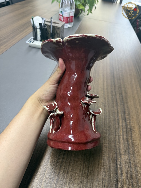 古玩鈞紅釉靈芝花觚真品鑒賞圖