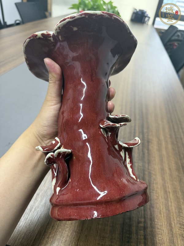 古玩陶瓷鈞紅釉靈芝花觚真品鑒賞圖