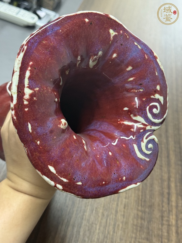 古玩陶瓷鈞紅釉靈芝花觚真品鑒賞圖