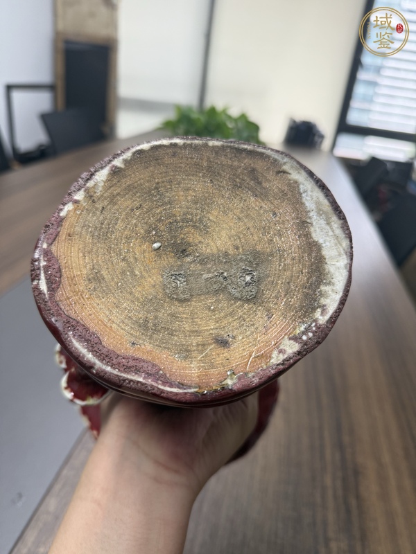 古玩陶瓷鈞紅釉靈芝花觚真品鑒賞圖