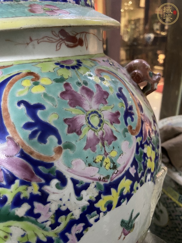古玩陶瓷粉彩滿花卉紋將軍罐真品鑒賞圖