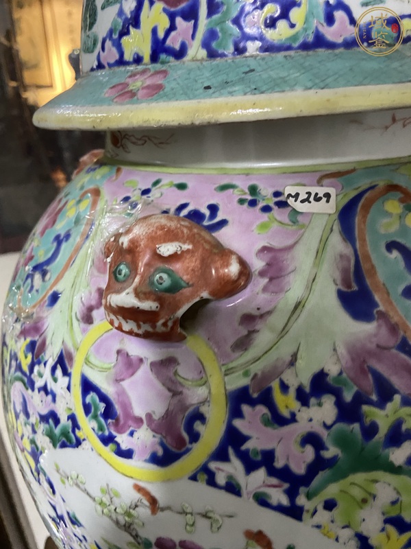 古玩陶瓷粉彩滿花卉紋將軍罐真品鑒賞圖