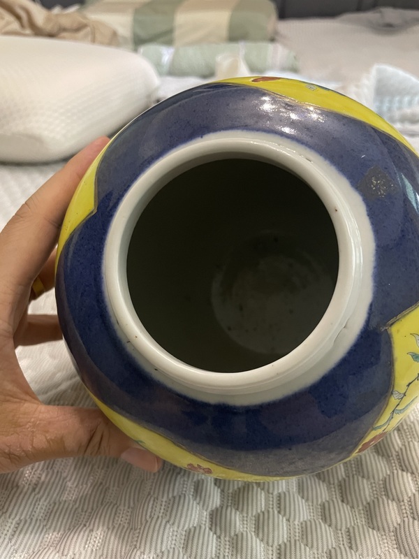 古玩陶瓷【優(yōu)品】清光緒·灑藍(lán)開窗黃地富貴白頭紋罐拍賣，當(dāng)前價(jià)格7999元