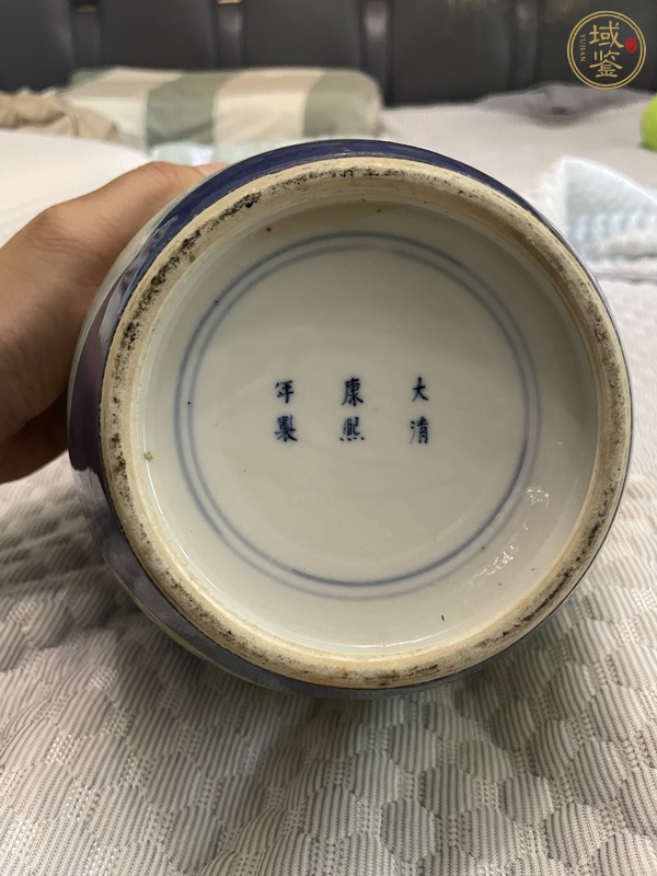 古玩陶瓷清光緒灑藍開光黃地粉彩花鳥紋罐真品鑒賞圖