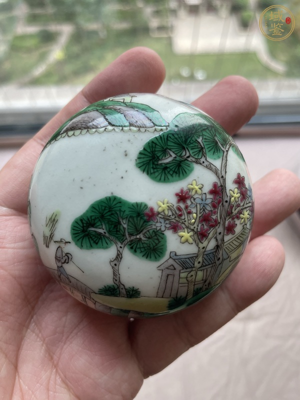 古玩陶瓷清光緒粉彩山水高士圖蓋罐真品鑒賞圖