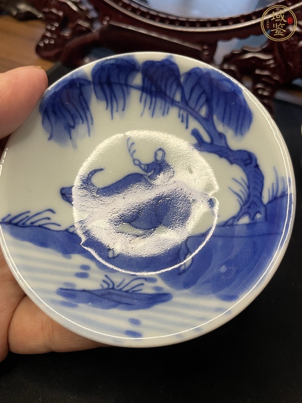 古玩陶瓷青花牧牛圖盤真品鑒賞圖